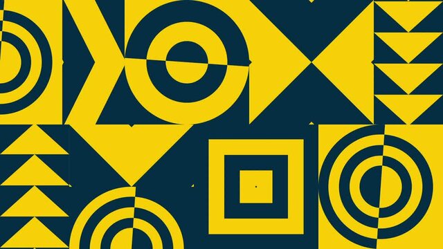 Motion trendy graphic. Geometric dynamic banner. Seamless looping. Footage with decorative mobile forms, abstract simple shapes. Bright, colorful background. Animation for modern web design, websites