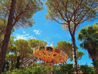 carousel with swing seats at the funfair