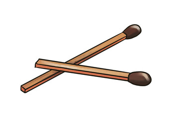 drawing two matches isolated at white background, hand drawn illustration