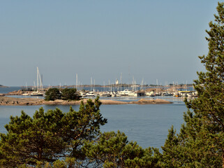 Fototapeta na wymiar Eastern harbour of Hanko, southern Finland with view of archipelago