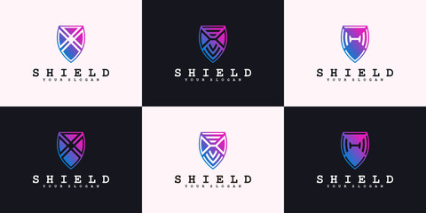 Set of creative shield logo design template with gradient colours concept Premium Vekto