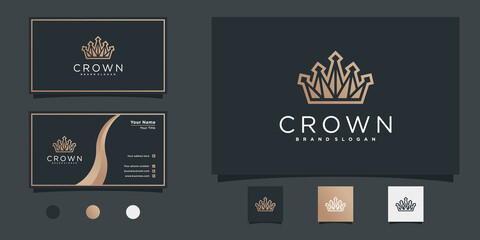 Modern crown logo design with unique line shape and business card Premium Vecto