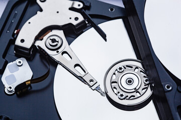 two open computer hard drives for repair. Data safety concept.