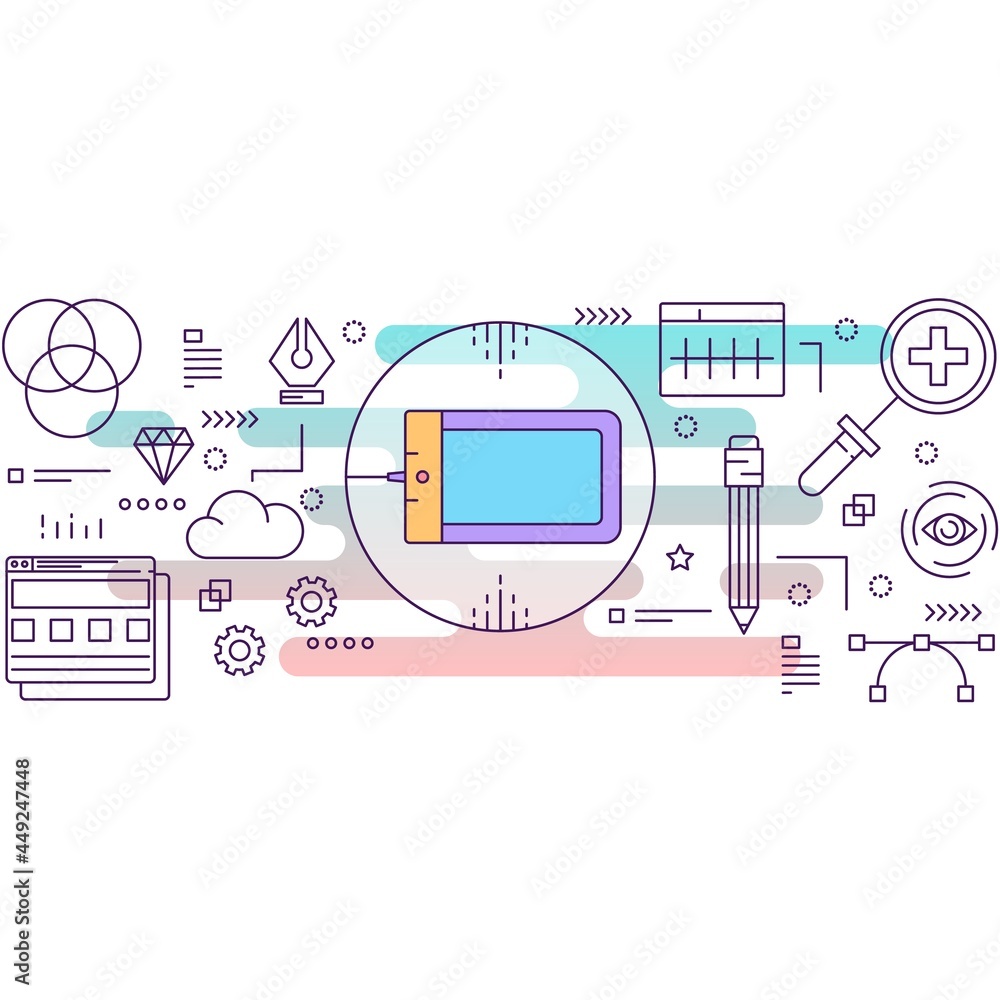 Poster web design application on graphic tablet vector