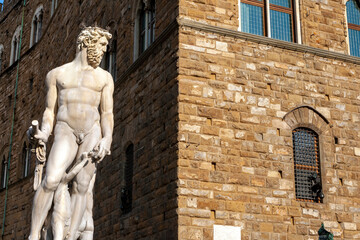 Naklejka premium Fontana del Nettuno in front of the Palazzo Vecchio