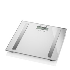 Gray tempered glass digital bathroom scale isolated