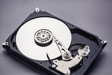 open computer hard drive for repair. Data safety concept.