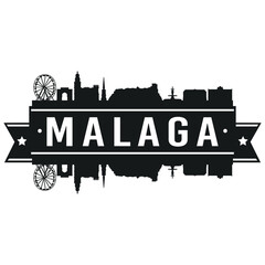 Malaga, Spain Skyline Silhouette Design. Clip Art City Vector Art Famous Buildings Scene Illustration.