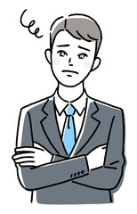 腕組みして考えている若いビジネスマン