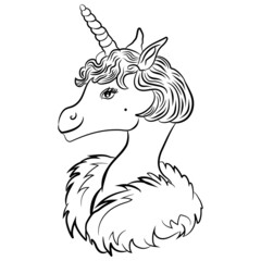 Cute Unicorn Retro Style Vector Clip Art Illustration Coloring