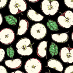 Apple seamless pattern. Hand drawn vector illustration. Apple pattern.