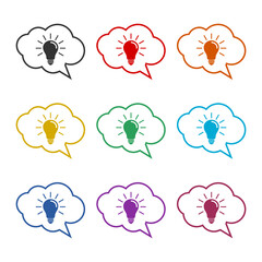 Lightbulb in the speech bubble cloud color icon set