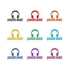 Podcast color icon set isolated on white background