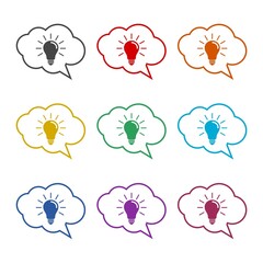 Lightbulb in the speech bubble cloud color icon set