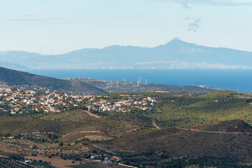 sea panorama from the heights of Keratea at sunset in Athens in Greece