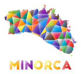 Minorca - colorful low poly island shape. Multicolor geometric triangles. Modern trendy design. Vector illustration.