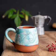 coffee with mocha pot on table