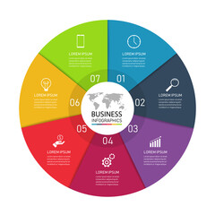 7 steps business infographic with icon for the presentation. can be used for process, presentations, layout, banner,infographic. vector illustration in flat style modern design.