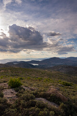 sea panorama from the heights of Keratea at sunset in Athens in Greece