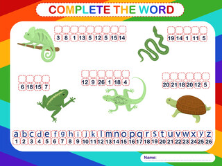 a children's game called complete the word. Educational vector illustration