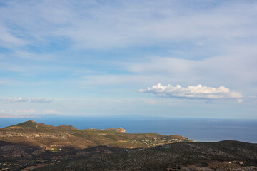 sea panorama from the heights of Keratea at sunset in Athens in Greece
