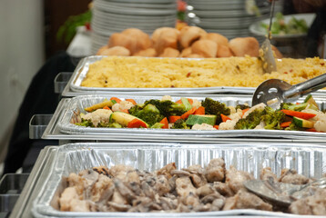 food served in trays buffet style
