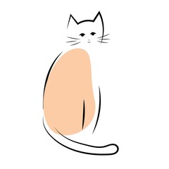 A cute beautiful cat on the background of a pink abstract spot drawn with a single line. Pets. An element for the design, page design, clipart, post.