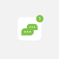 Messenger application icon. Logo for Chat app. Logotype with chatting and one new notice on green. Flat design. Eps 10