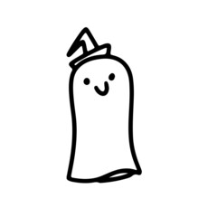 ghost wearing a doodle style witch hat. Halloween concept. Coloring. Vector illustration