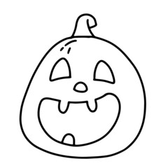 Scary pumpkin with a smile in doodle style. Halloween concept. Coloring. Vector illustration