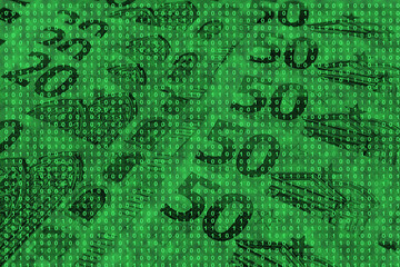 binary code grid from bright green numbers on the background of euro banknotes, ecommerce concept