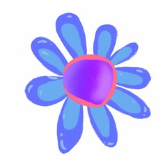 Isolated blue flower on a white background. Cartoon flower for kids.