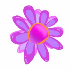 Magic flower. Pink, lilac flower on a white background. Isolated illustration for baby and youth goods.
