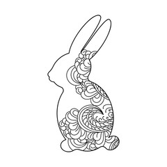 Cute Bunny coloring book for kids and adults on a white background. Hand drawn Vector illustration.