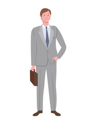 businessman with a Slavic appearance in a strict suit with a tie and a briefcase, isolated on a white background
