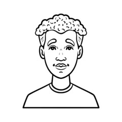 monochrome comic outline avatar. boy with curls.