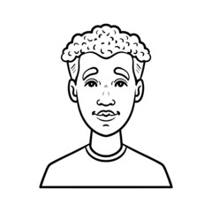 monochrome comic outline avatar. boy with curls.