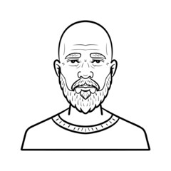 Obraz premium monochrome comic outline avatar. old man with bald head and beard.