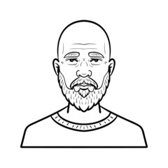 monochrome comic outline avatar. old man with bald head and beard.