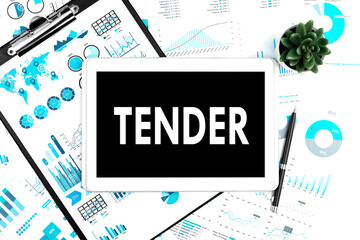 Word TENDER on tablet, clipboard, chart, diagram.