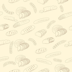 Seamless pattern of bread products vintage style.