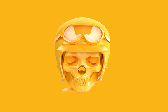 Skull in helmet and goggles. 3D rendering