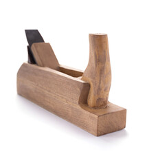 Wooden carpenter plane tool for joiner isolated on white background. Jointer tool