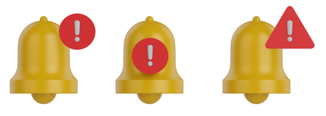 3d render. Isolated bells with exclamation mark 