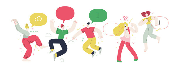 Happiness - happy people jumping in the air cheerfully