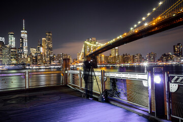 Brooklyn bridge seen from Pier 1 in Brooklyn, New York, USA