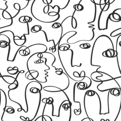 Photo sur Plexiglas Une ligne One line drawing abstract face seamless pattern