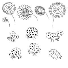 funny ladybugs. Vector illustration. Isolated. Coloring pages for adults and children. Cartoon. Hand-drawn doodle style. Can be used in your projects in banners and posters.