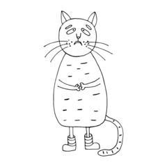 sad cat. Vector illustration. Isolated. Can be used in your projects in banners and posters. Cartoon. Coloring pages for adults and children. Hand-drawn doodle style