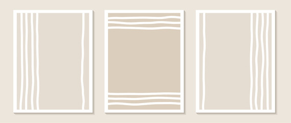 Contemporary templates with abstract shapes and line in nude colors.